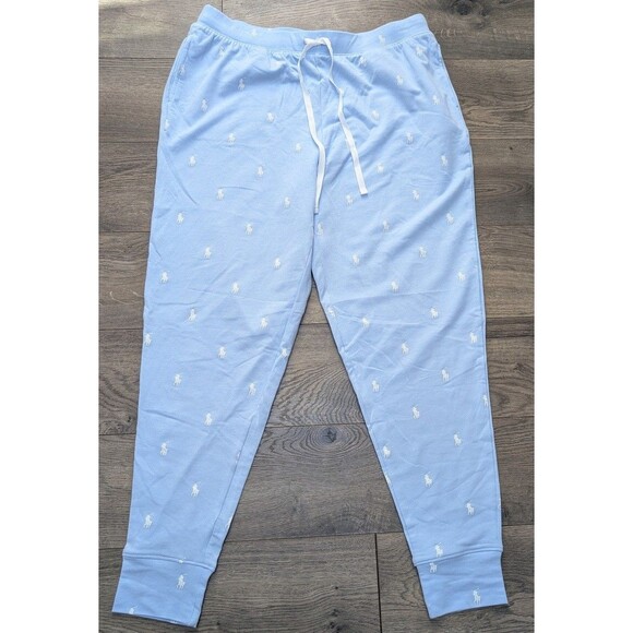 Polo Ralph Lauren Men's Sz L All Over Pony Jersey Knit Sleep Jogger Pants Blue - Picture 1 of 6